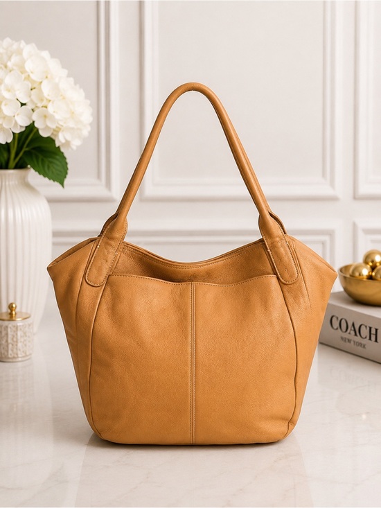 Tignanello Handbags - Tignanello Tan Pebbled Leather Shoulder Bag Large Hobo Tote Carryall Purse